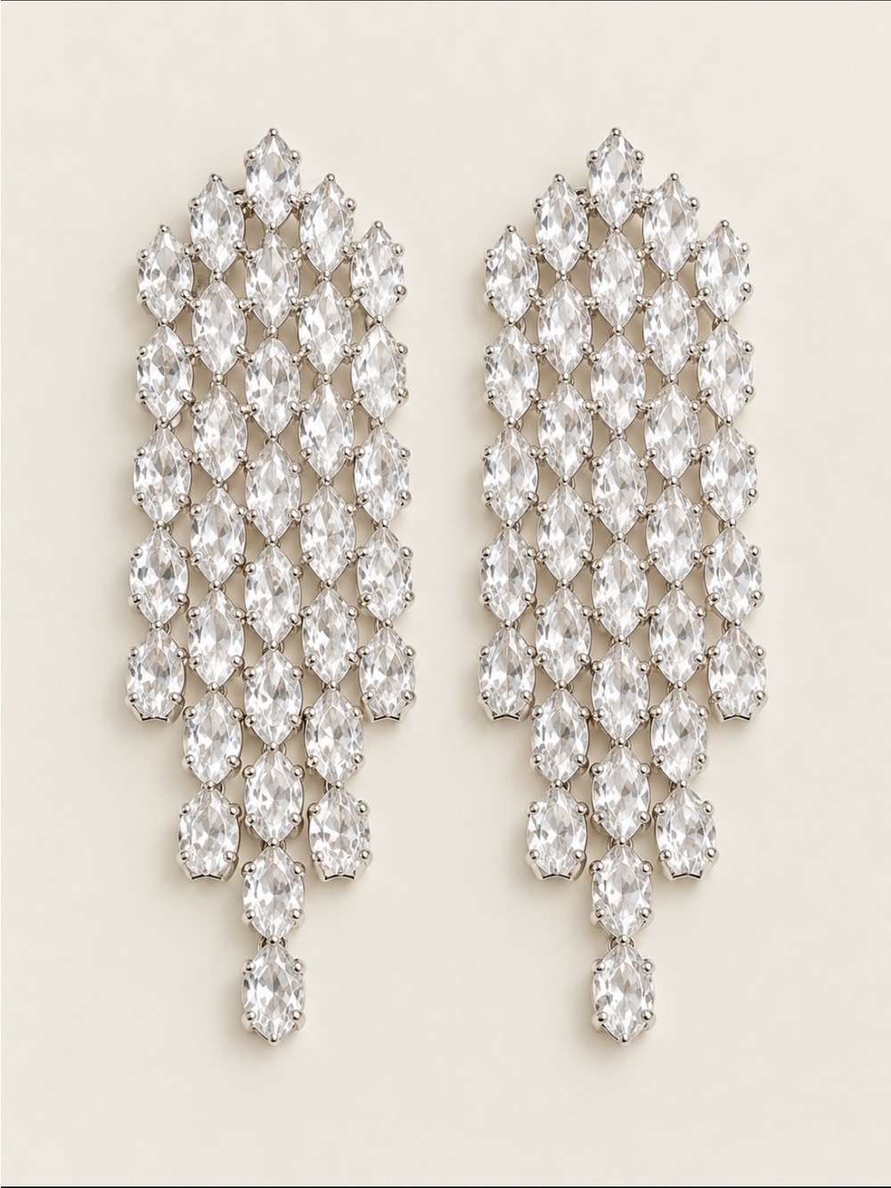 New! Marquis Rhinestone Fringe Tassel Drop Statement Earrings NWOT